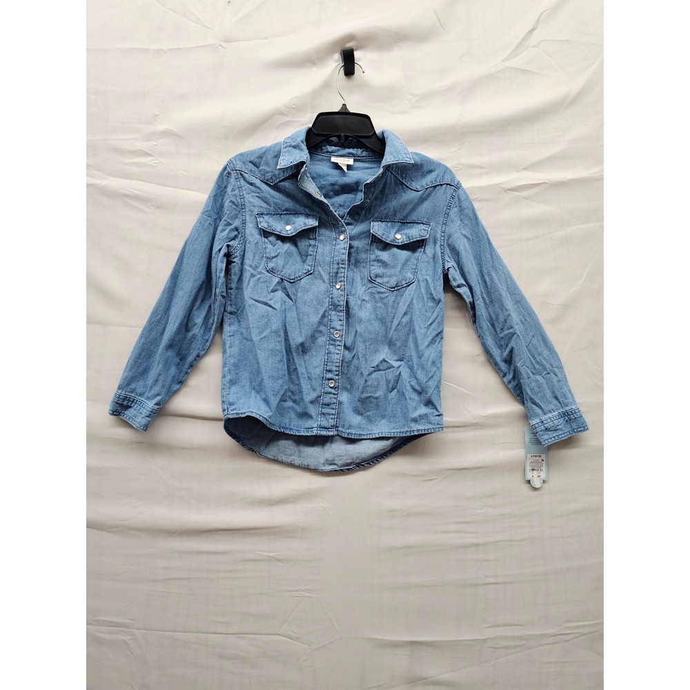 Cat & Jack Girls Western‎ Denim Button Down Shirt Blue Cotton Casual Size Large